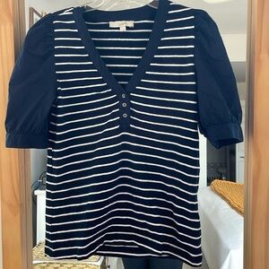 LOFT navy puff sleeve top - size S
